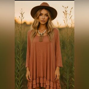 NWT Anthropologie Easel Boho Chic Plus Size Ruffle Hem Tunic Dress Size 2X